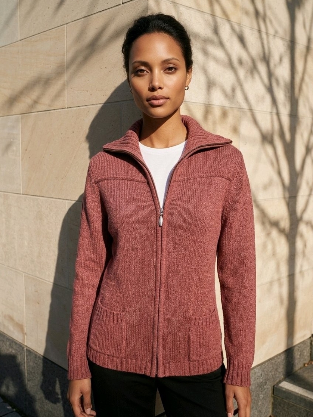 Eddie Bauer Heathered Red Cotton Full-Zip Cardigan Sweater with Pockets